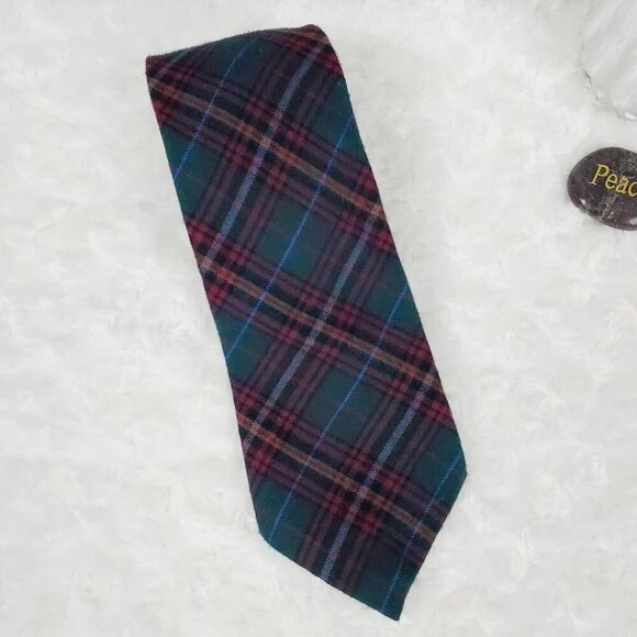 American Eagle Plaid Cotton Tie Green Red - Picture 5 of 8